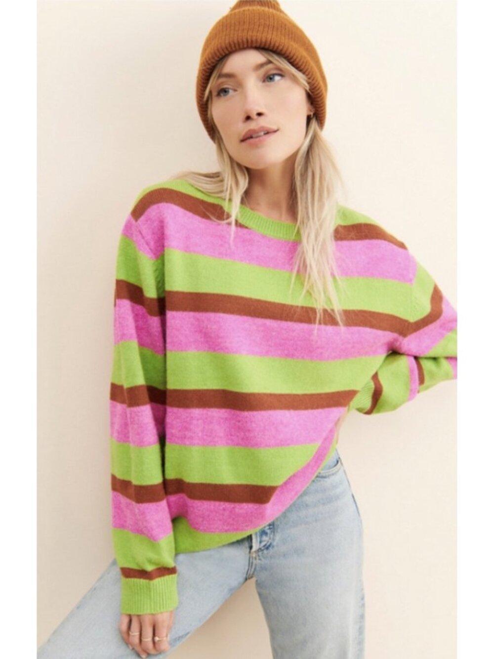 DAYDREAMER Electric Julep Stripe Wool Blend Crewneck Sweater Medium Bright Comfy